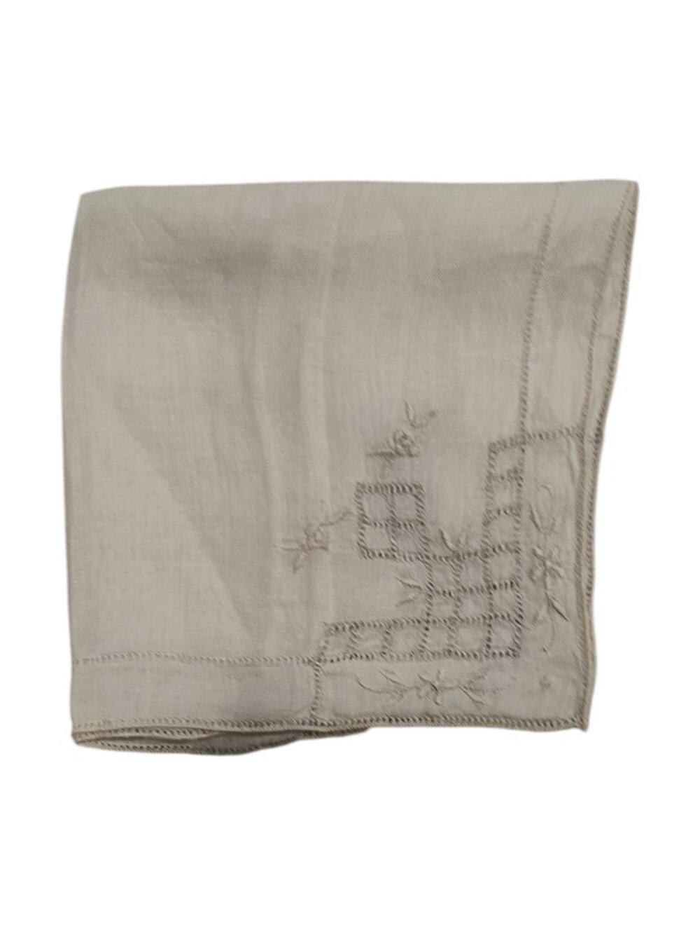 Vintage Retro Hanky Handkerchief White and Grey Square Cutout Pattern 11x11